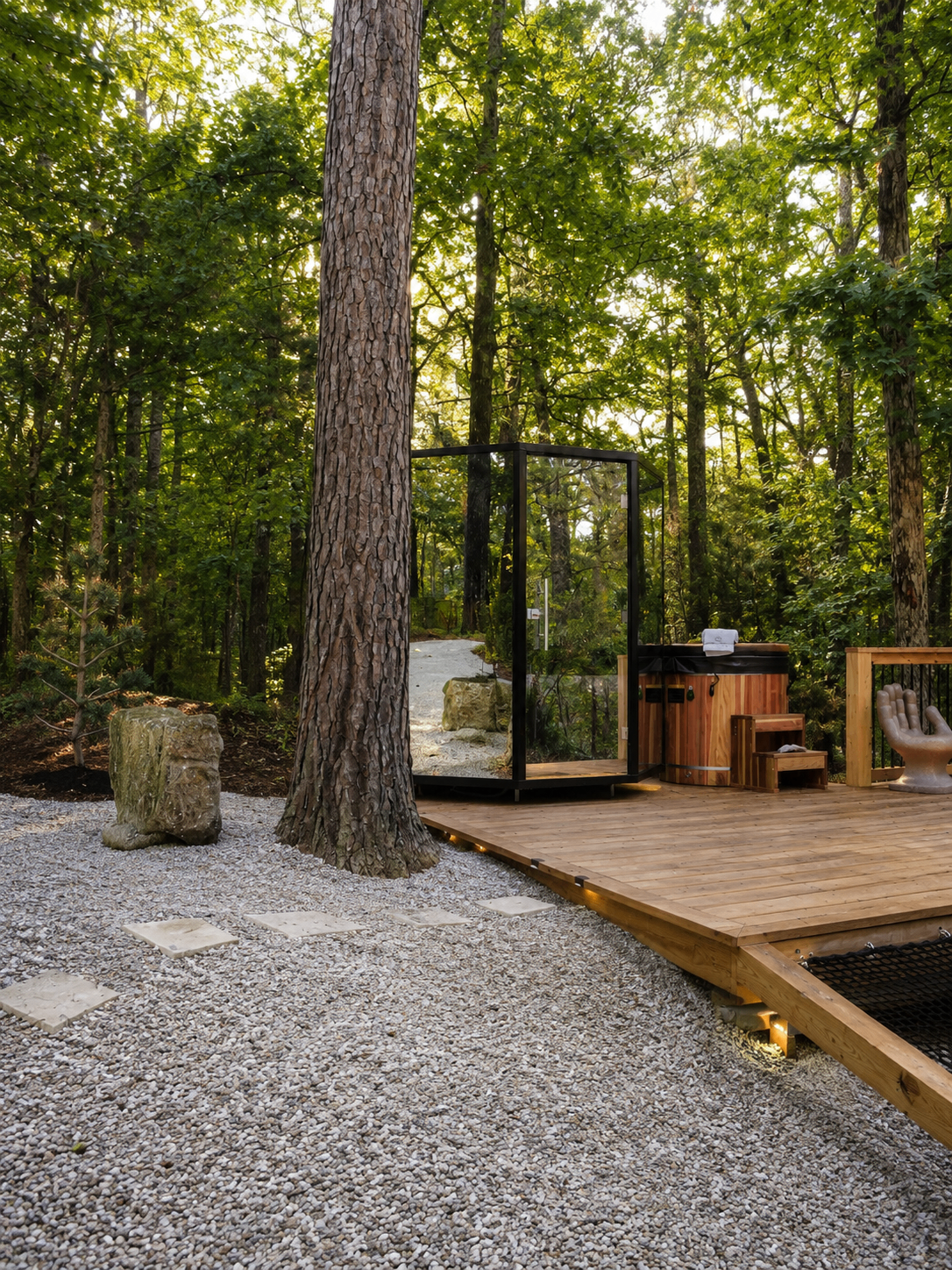 Sauna and cold plunge in the forest at The Springs Spa