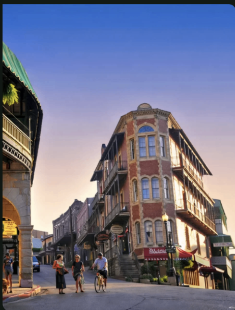 Historic downtown Eureka Springs street with Victorian architecture, shops, galleries, and restaurants minutes from Forest Springs Resort