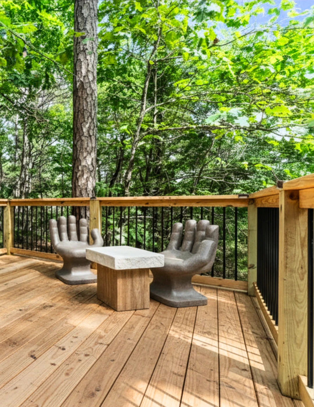Quiet deck seating among the trees at The Springs Spa