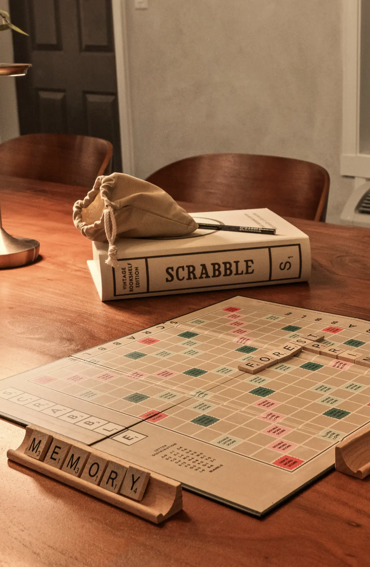 Board games on a wooden table in the lounge