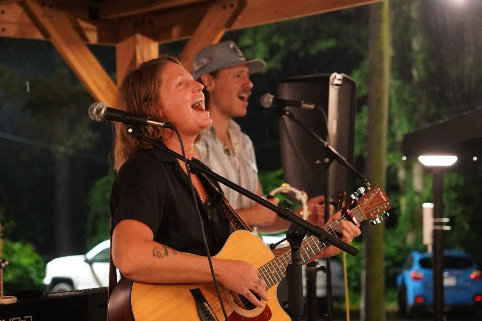 Live acoustic music performance during an evening event at Forest Springs
