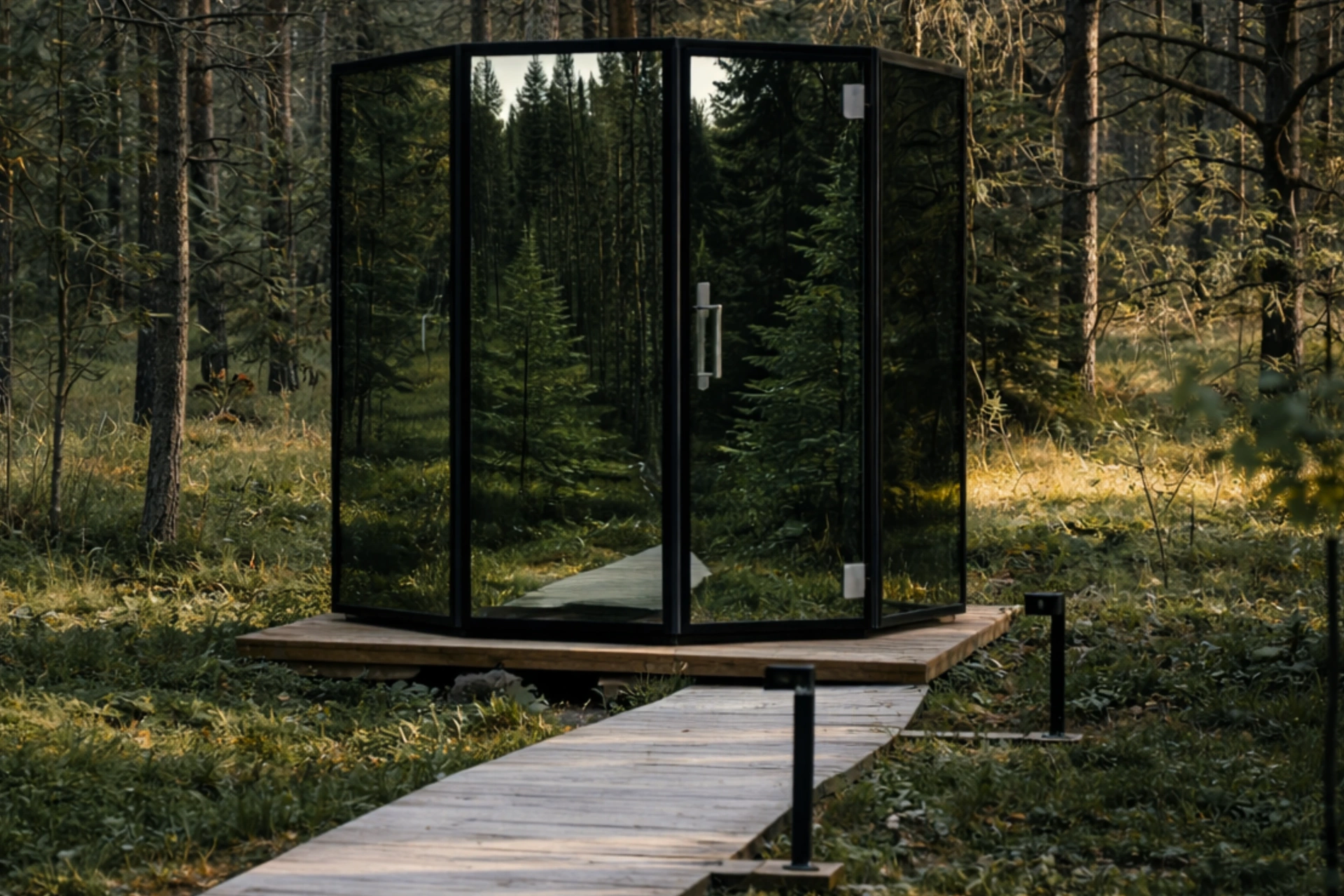 Nordic sauna in forest at Eureka Springs nature retreat