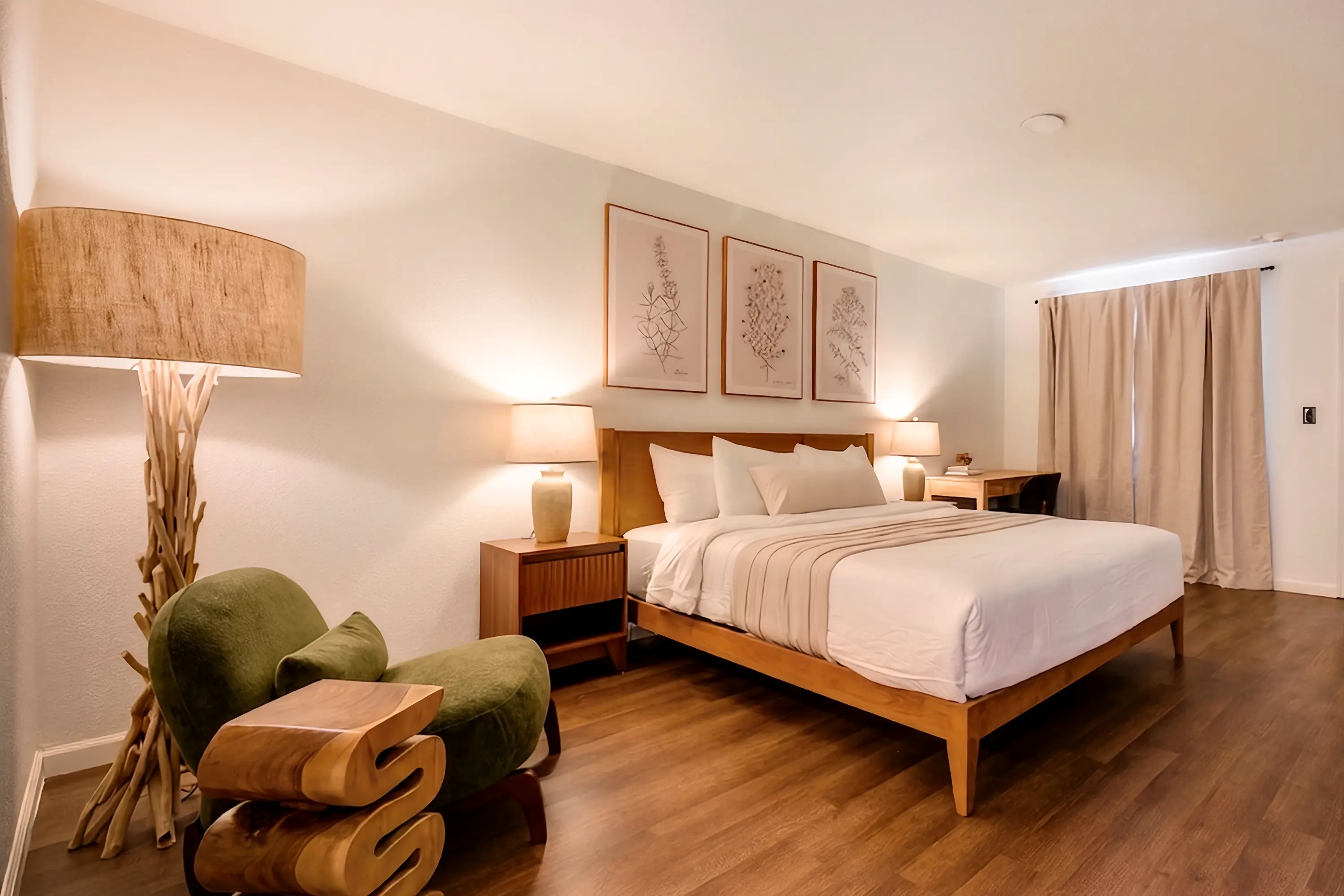 Newly renovated king room with forest view at Forest Springs Resort