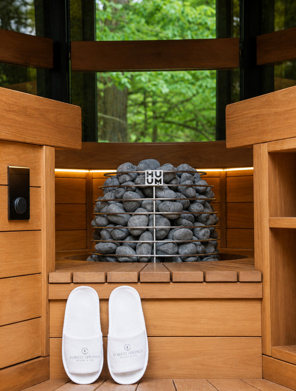 Nordic sauna with forest views