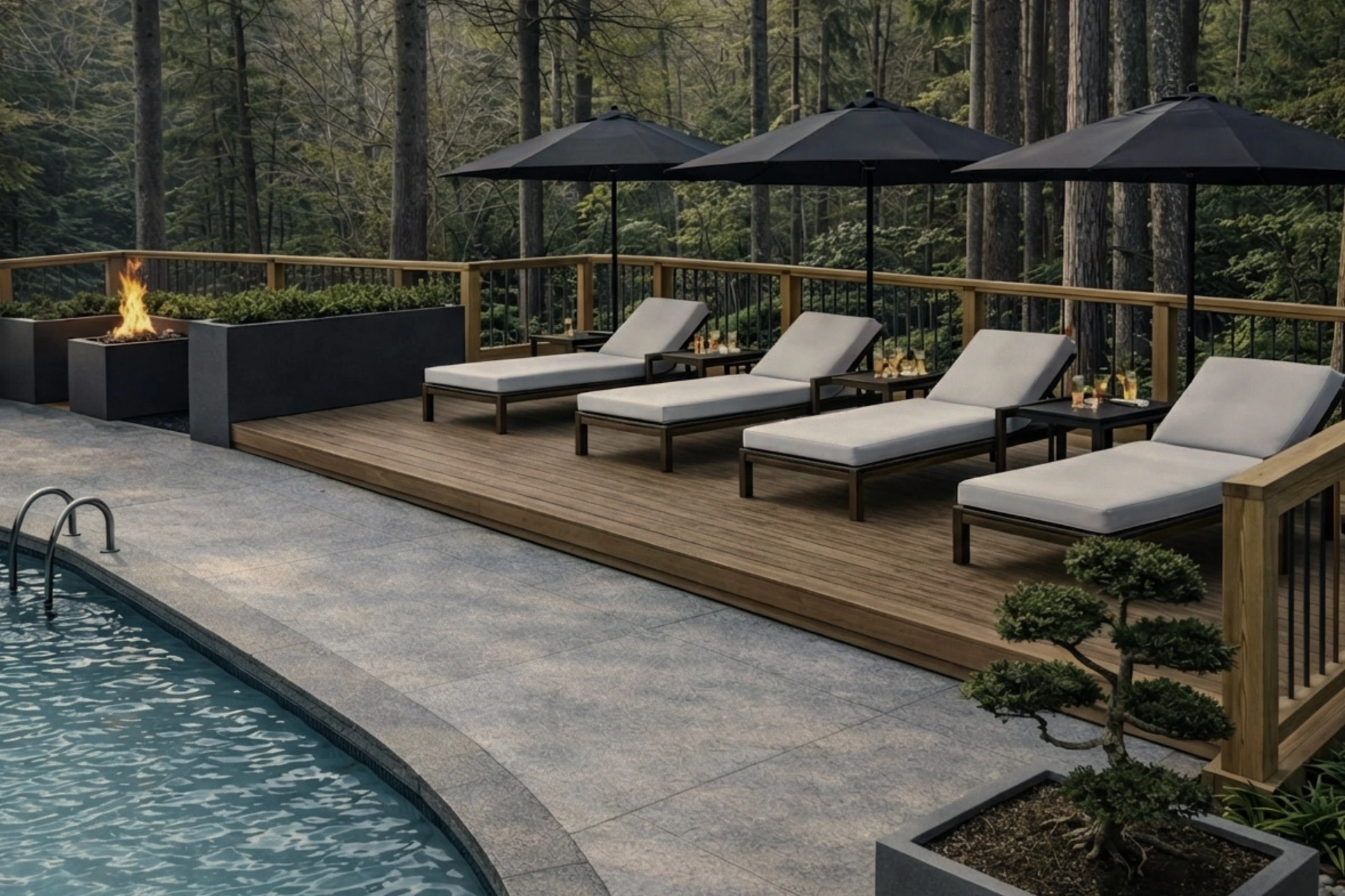 Pool surrounded by forest