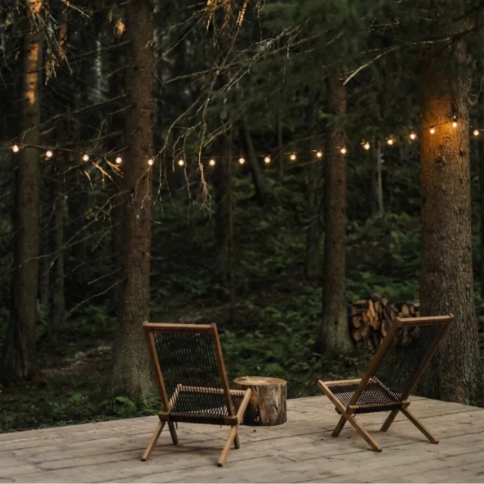 Sauna interior with forest views