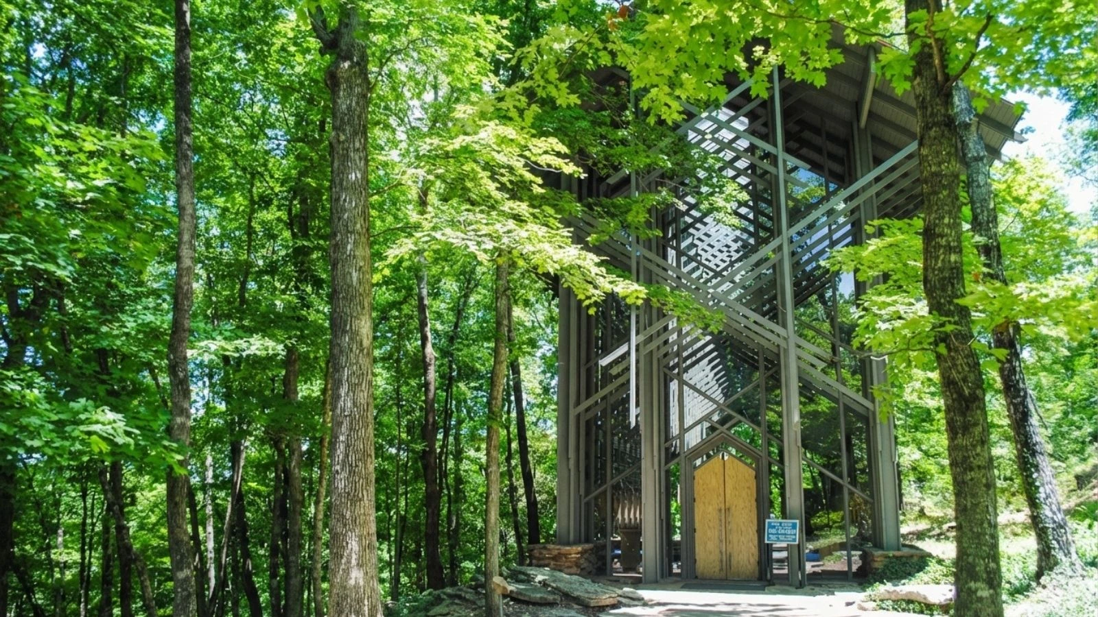 Thorncrown Chapel surrounded by forest