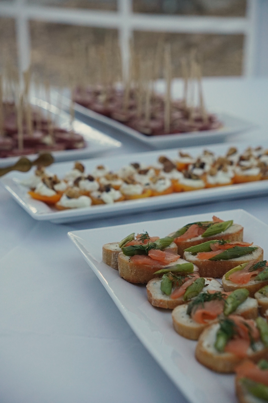 Appetizers served at the wedding cocktail hour